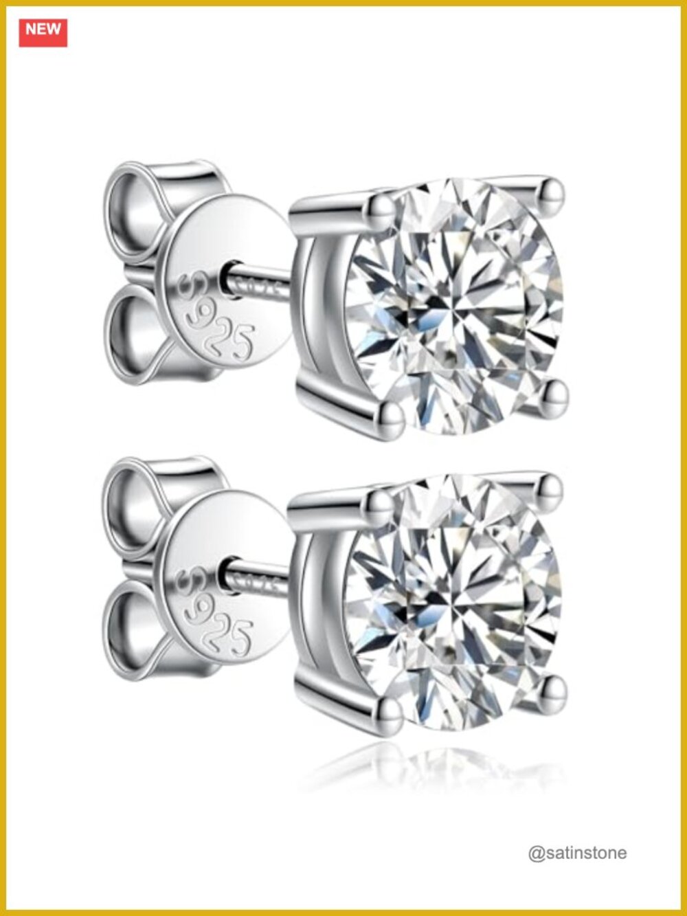 Moissanite Stud Earrings 18K Platinum 925 Sterling Silver Women